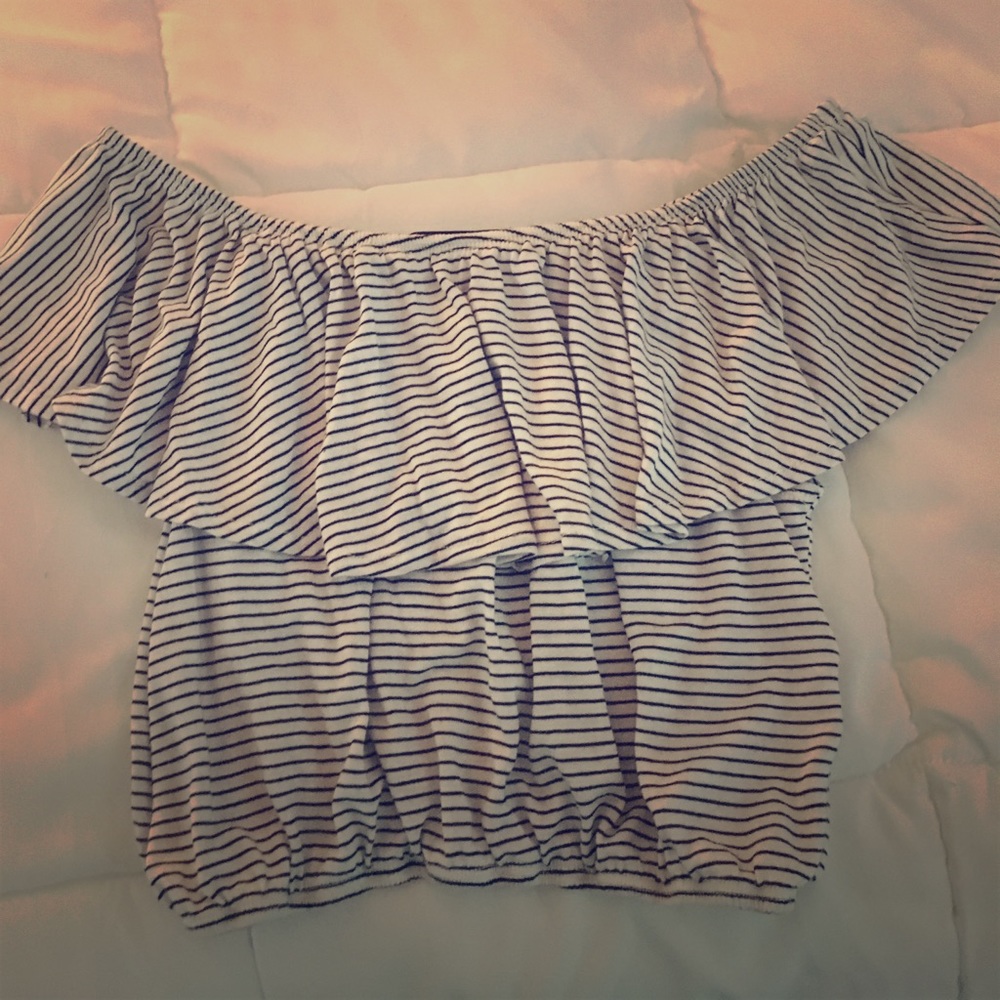 NEVER WORN striped off shoulder crop top