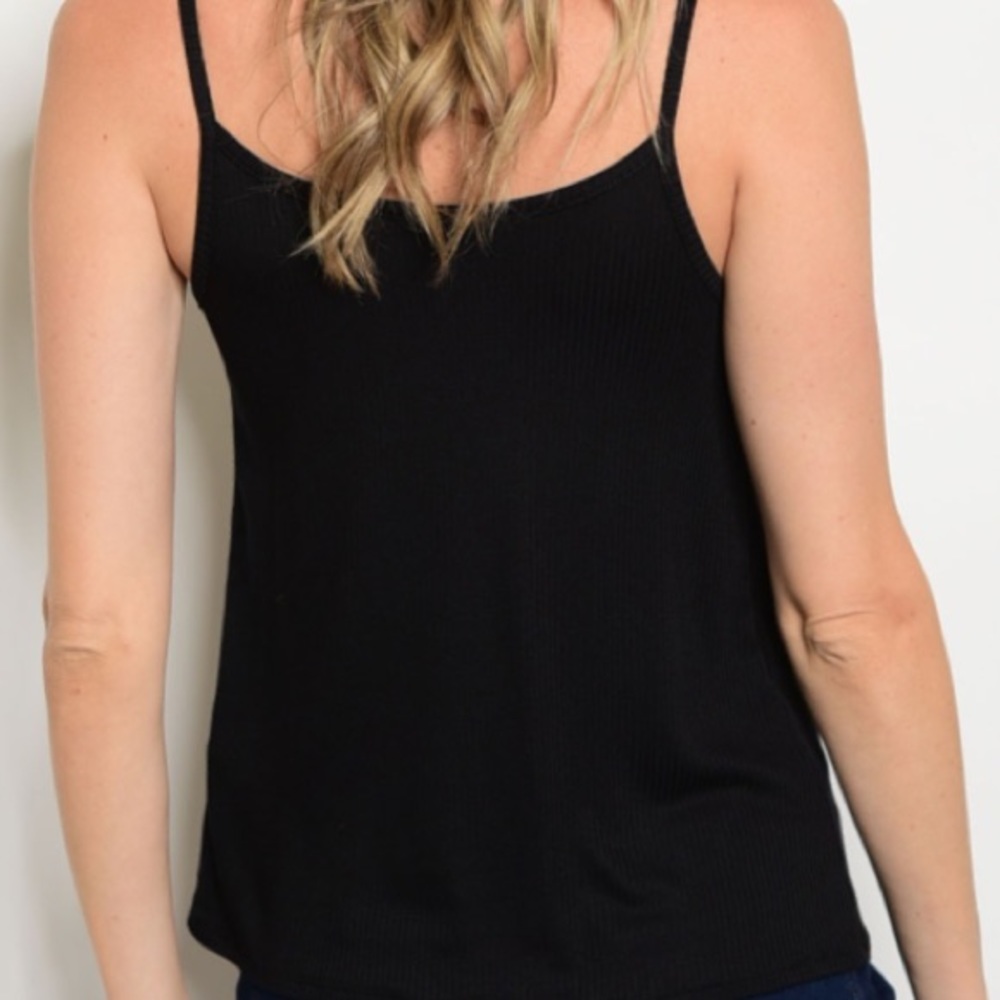 Last 1! SMALL Black Ribbed Criss Cross neck tank - Picture 2 of 3
