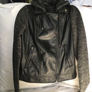 Faux leather hooded jacket