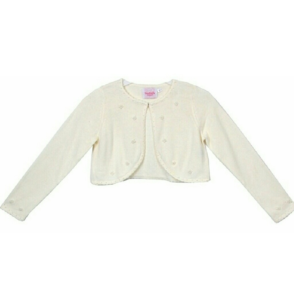 Girl's Short Beaded Sweater in Ivory (size M)