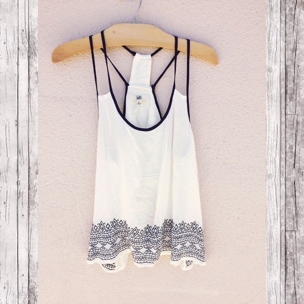 Navy and Vanilla Woven Tank