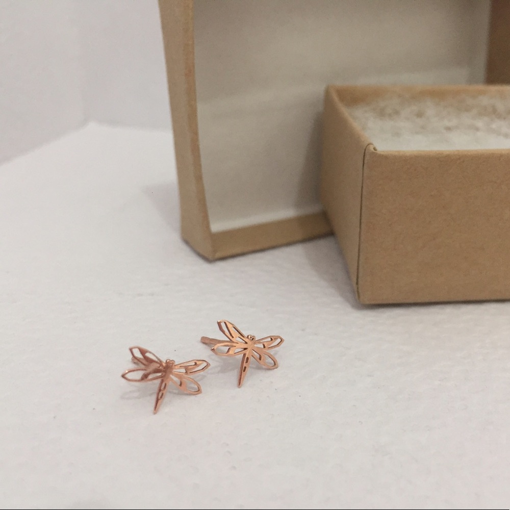 Rose gold dragon fly earrings