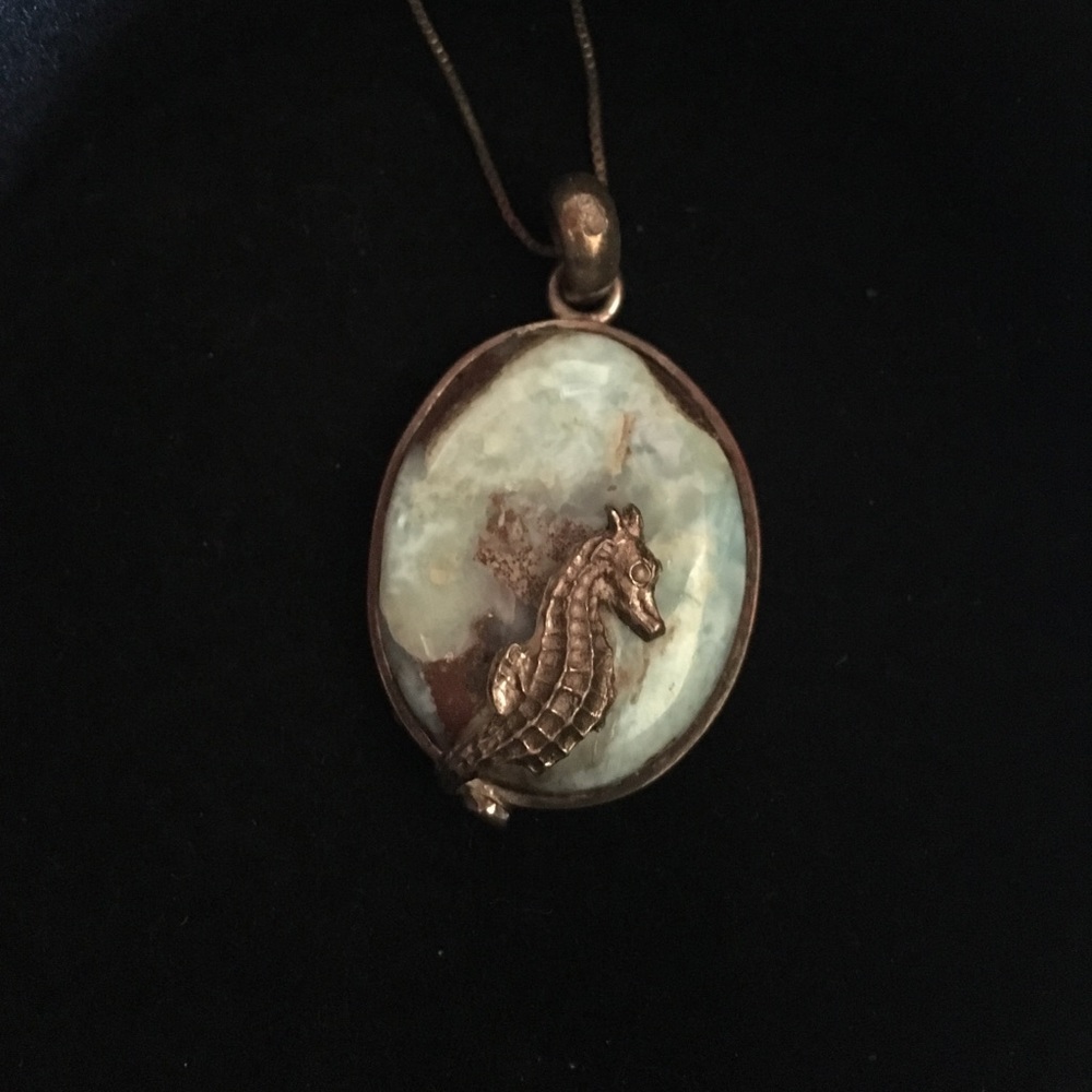 Volcanic Rock and Silver Seahorse Necklace