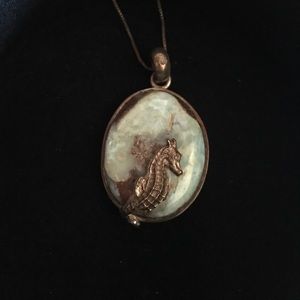 Volcanic Rock and Silver Seahorse Necklace