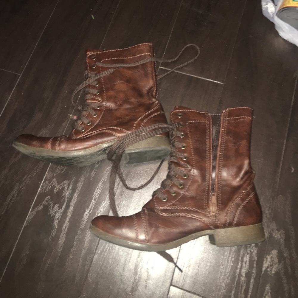 Brown combat boots