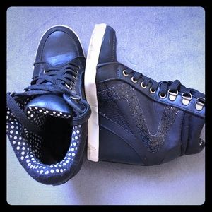 Black & Glitter Wedge Sneakers