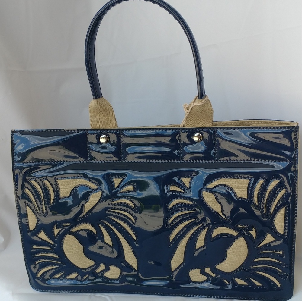 NOAH East West Shopper Navy Khaki Lovebirds Vegan
