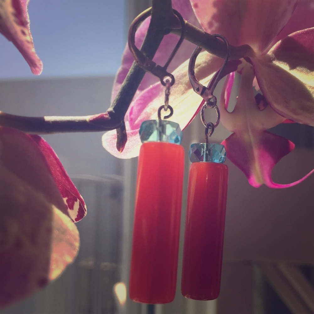 lucite and crystal cut earrings