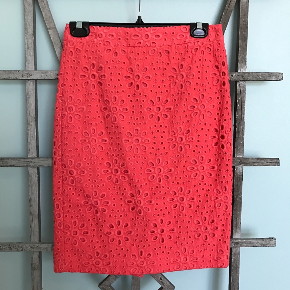 J. Crew NWOT Coral Lace Pencil Skirt Size 00