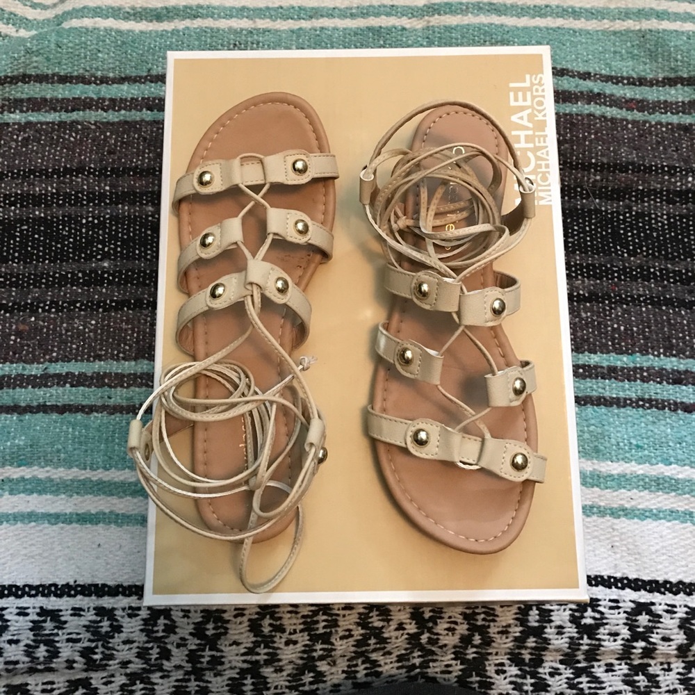 Nude high tie up sandals