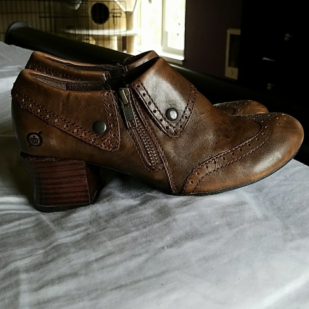 Brown Leather Oxford Booties