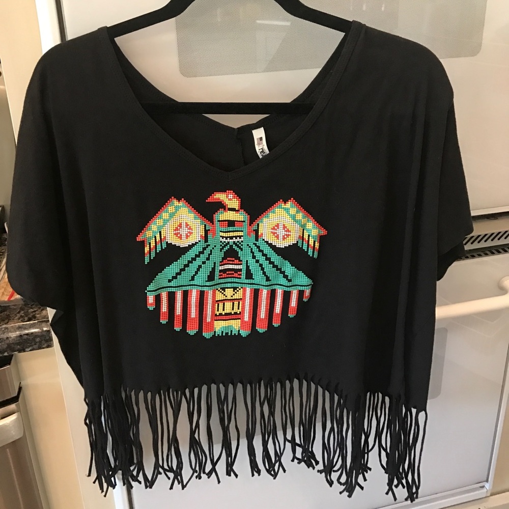 BLACK TRIBAL FRINGE TEE