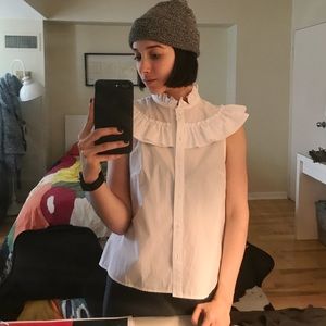 Size S White Ruffled Button-Down Blouse