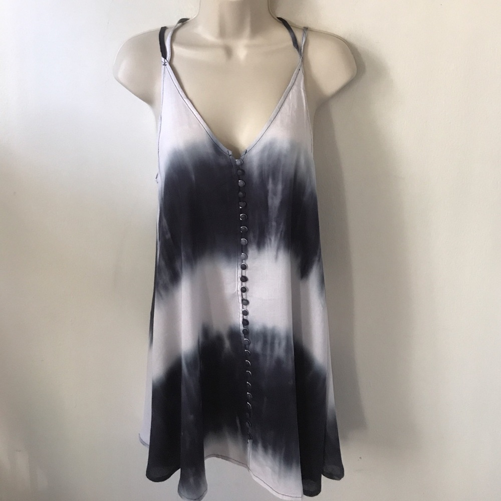 White & Navy Tie Dye Mini Dress - Picture 3 of 5