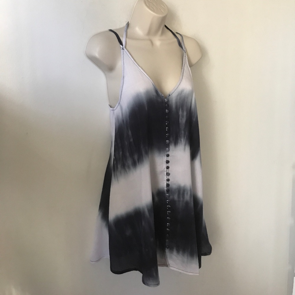 White & Navy Tie Dye Mini Dress - Picture 5 of 5