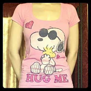 Snoopy "Hug Me" Washed-Out Pink Scoop Neck
