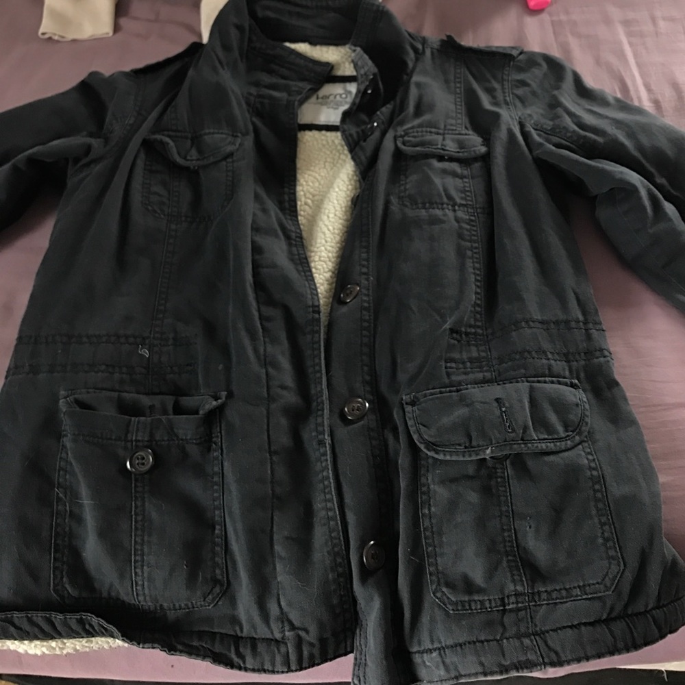 Navy blue button up coat