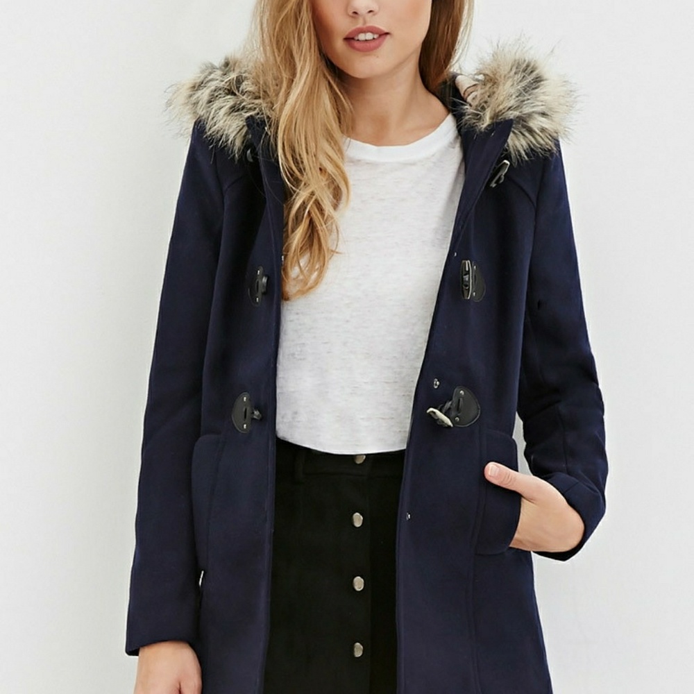 Navy Hooded Toggle-Front Coat