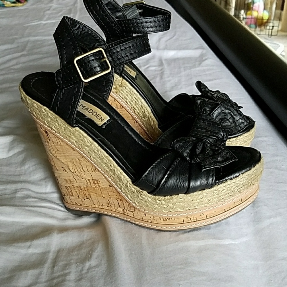 Black Bow Platform Wedges