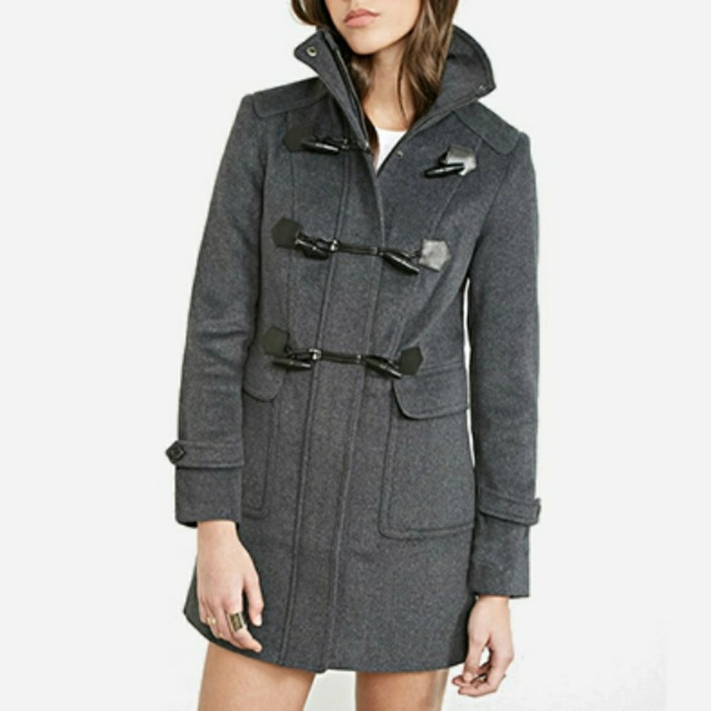 Charcoal Funnel Neck Toggle Coat