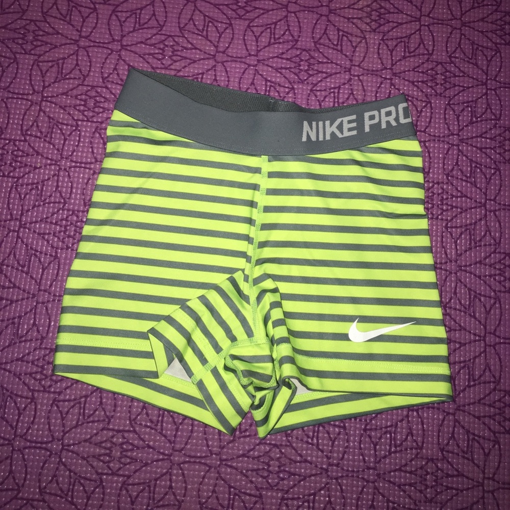 Neon/Gray Striped Nike Pro Shorts