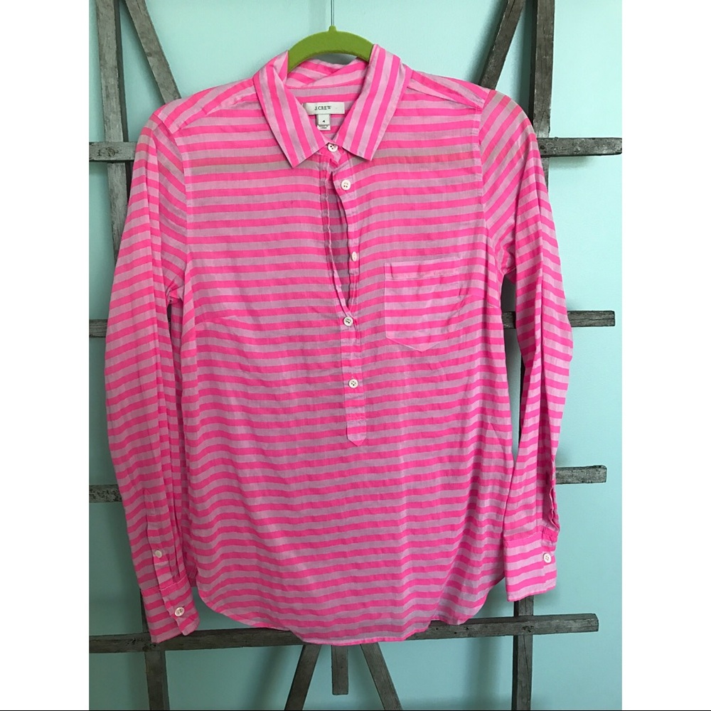 J. Crew Pink Striped Popover Top Size 4