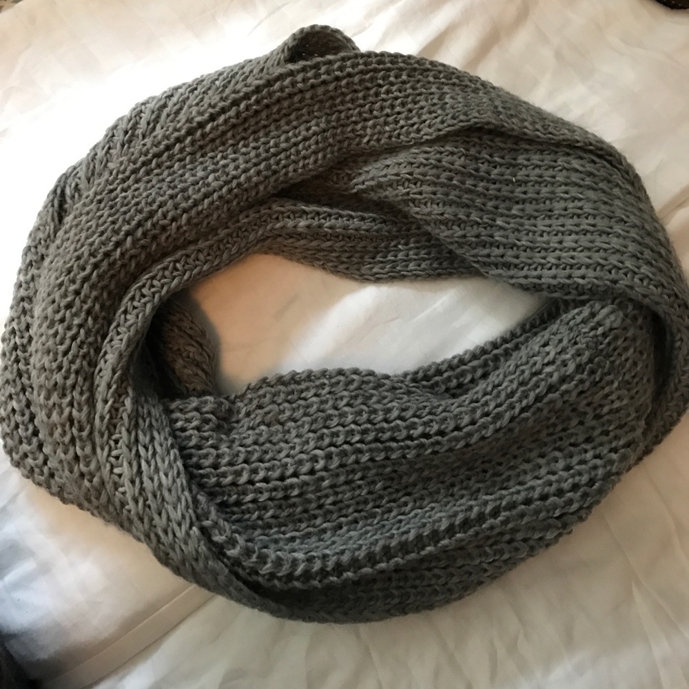 Grey knit infinity scarf