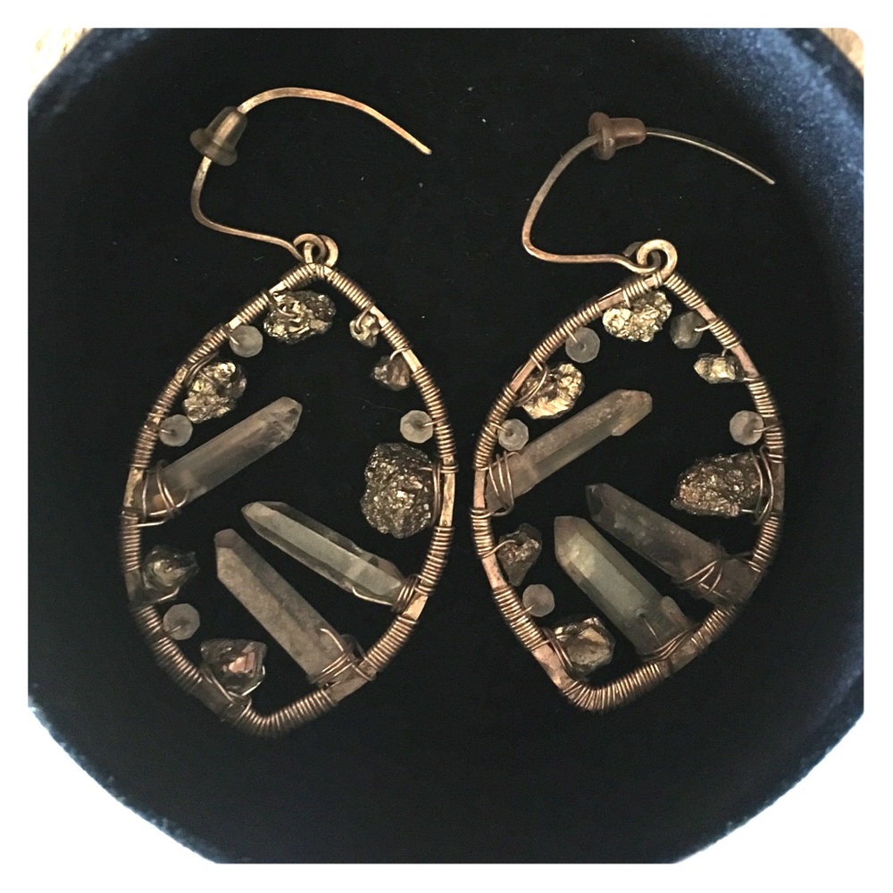 One of a kind crystal and pyrite drop earrings