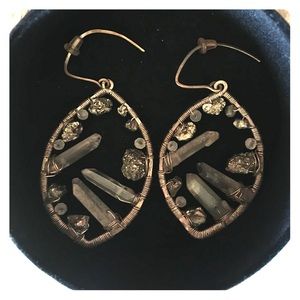 One of a kind crystal and pyrite drop earrings