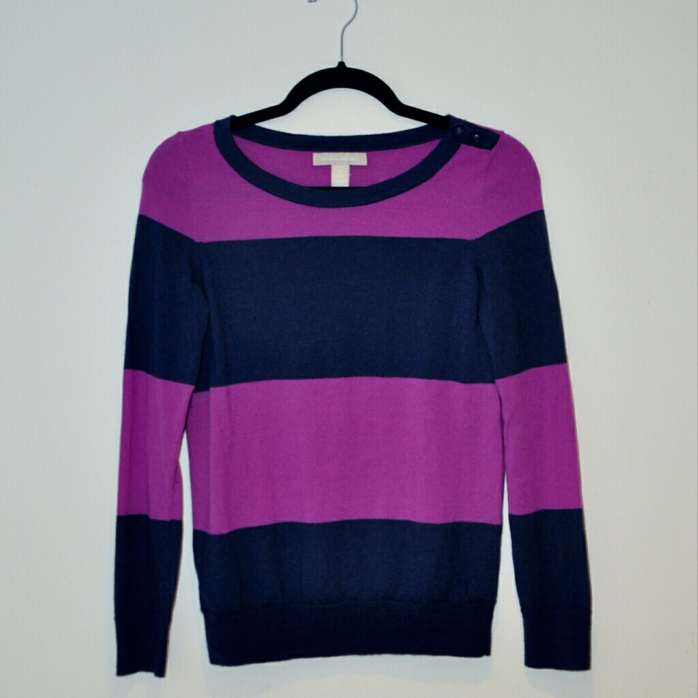 Banana Republic Navy and Magenta Stripe Sweater