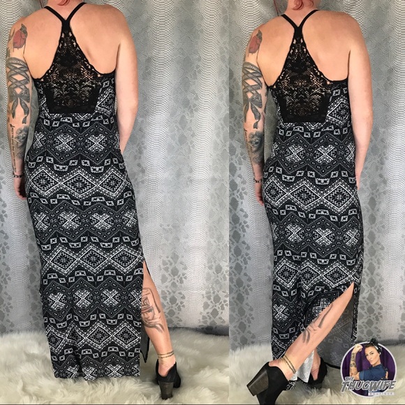 Black lace back tribal bohemian maxi dress - Picture 2 of 8