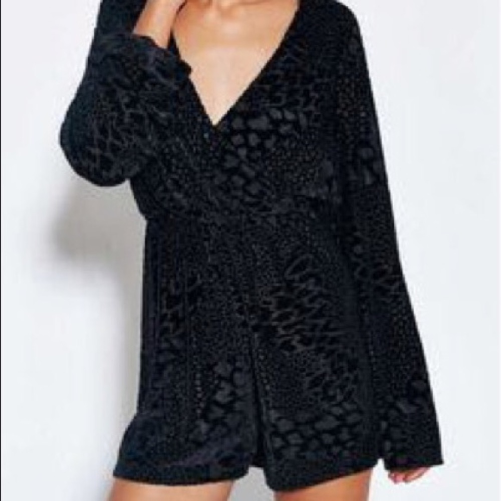 Black velvet patterned romper