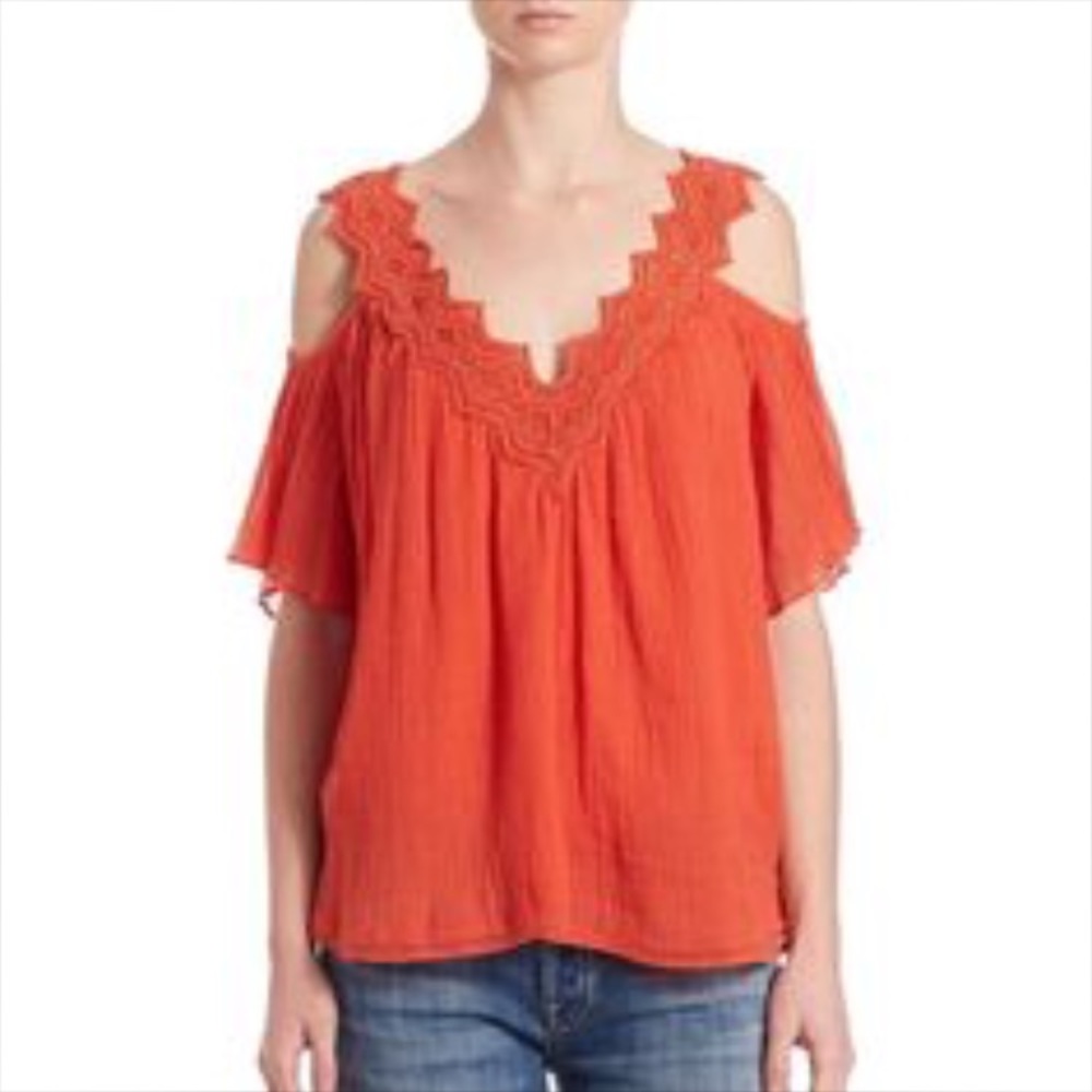 Boho open shoulder coral blouse