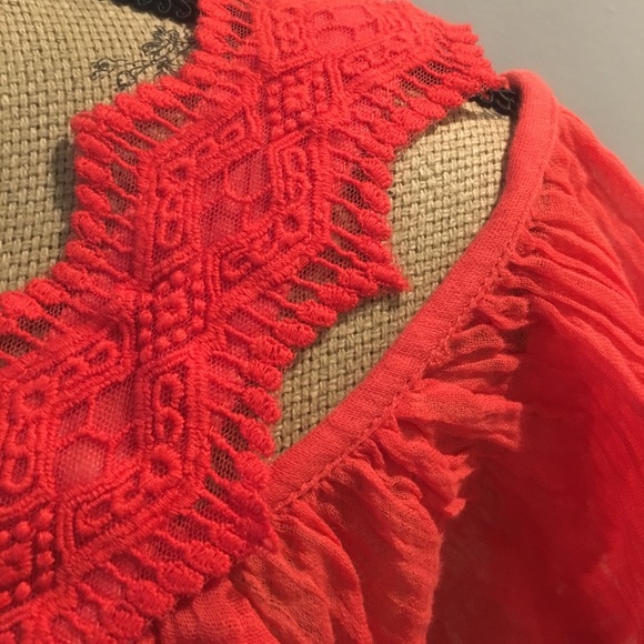 Boho open shoulder coral blouse - Picture 2 of 4