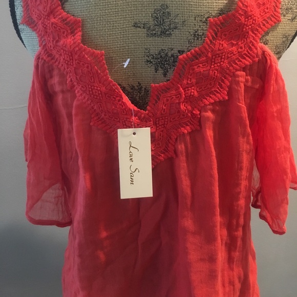 Boho open shoulder coral blouse - Picture 4 of 4