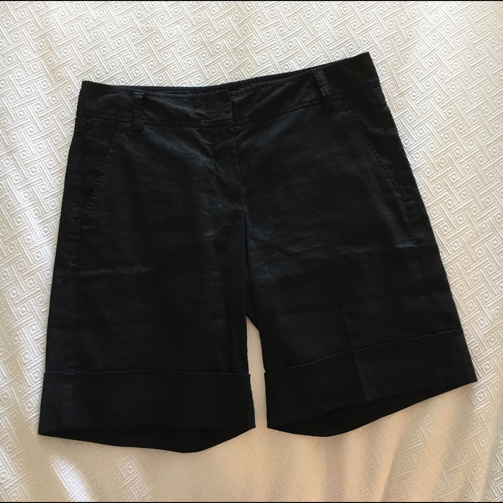 Theory Linen Blend Black Bermuda Shorts