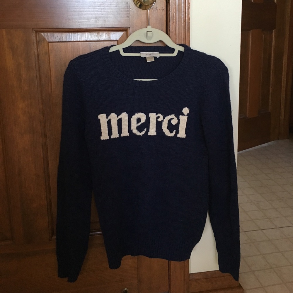Navy Blue "Merci" Sweater from Loft