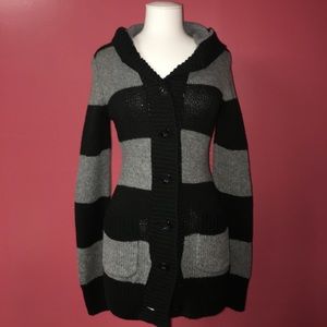 roxy black and gray striped sweater cardigan