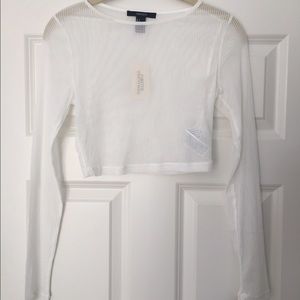 White Mesh Long Sleeved Crop Top