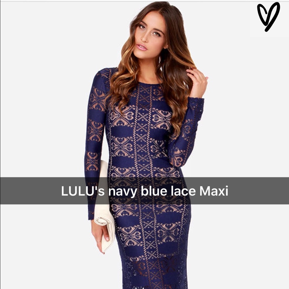 LULU's Navy Blue Lace Maxi