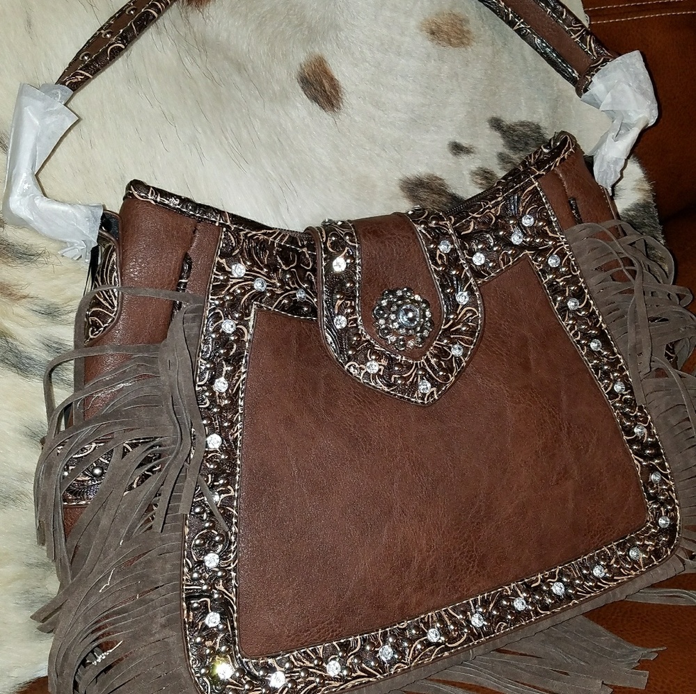Chocolate brown leather concealed weapons purse