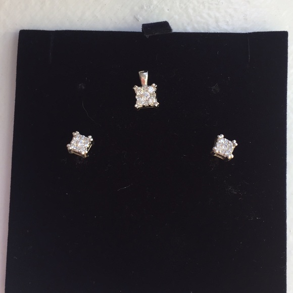 White gold/small diamond earrings&necklace pendant - Picture 2 of 2