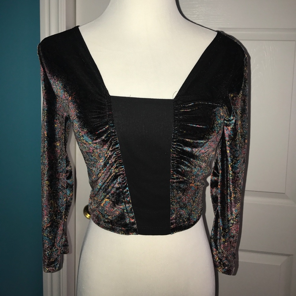 Long sleeve velvet crop top urban outfitters