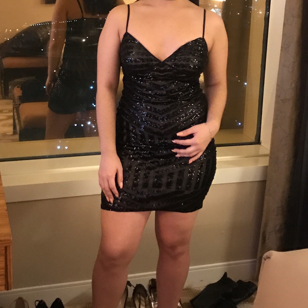 Black Patterned Sequin Dress