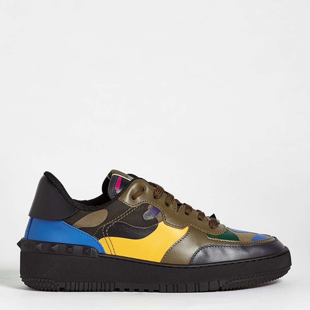 Valentino Leather Rockstud Camo Sneakers - Men's