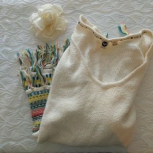 Roxy Cream Poncho with Colorful Fringe XS S
