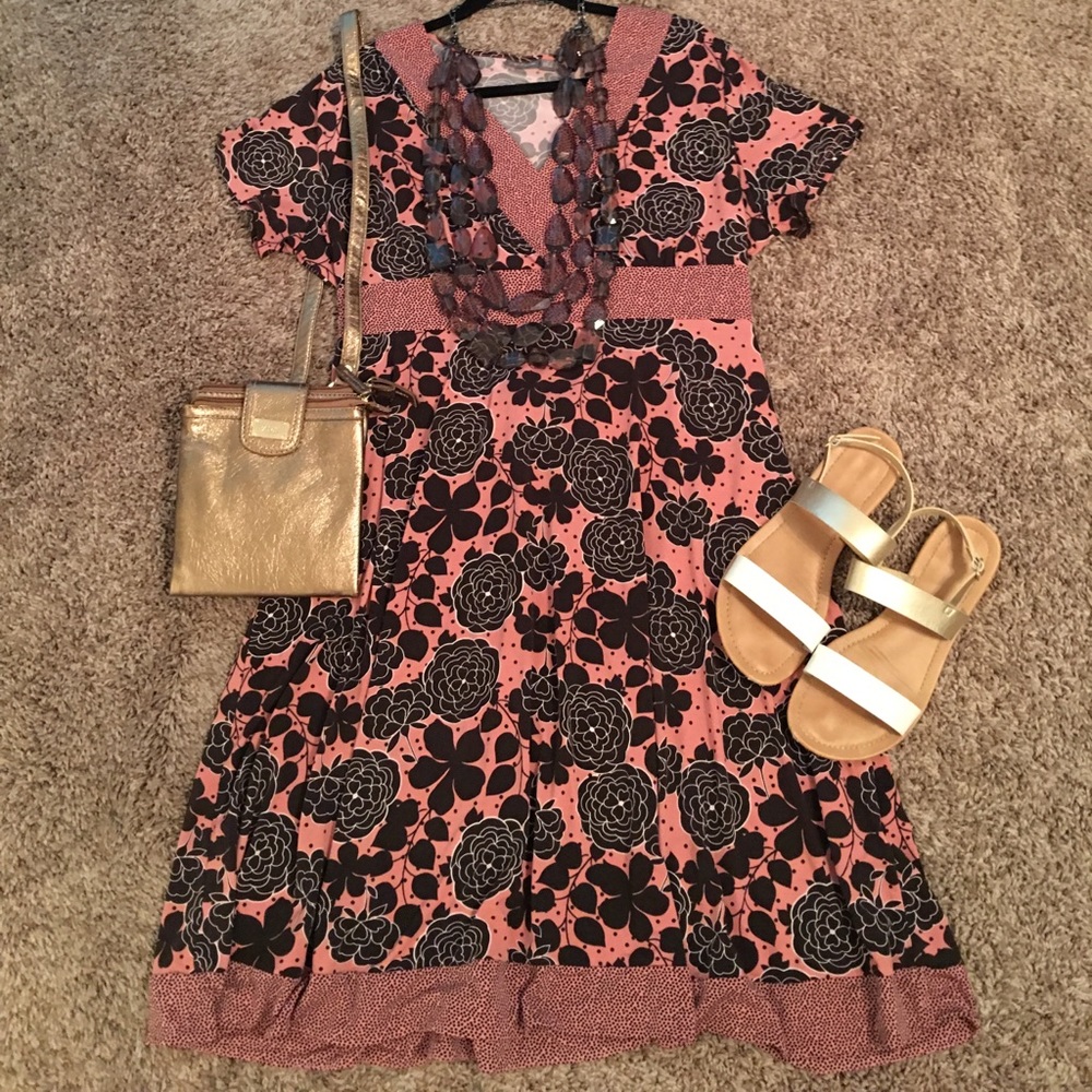 Pink and brown floral print dress