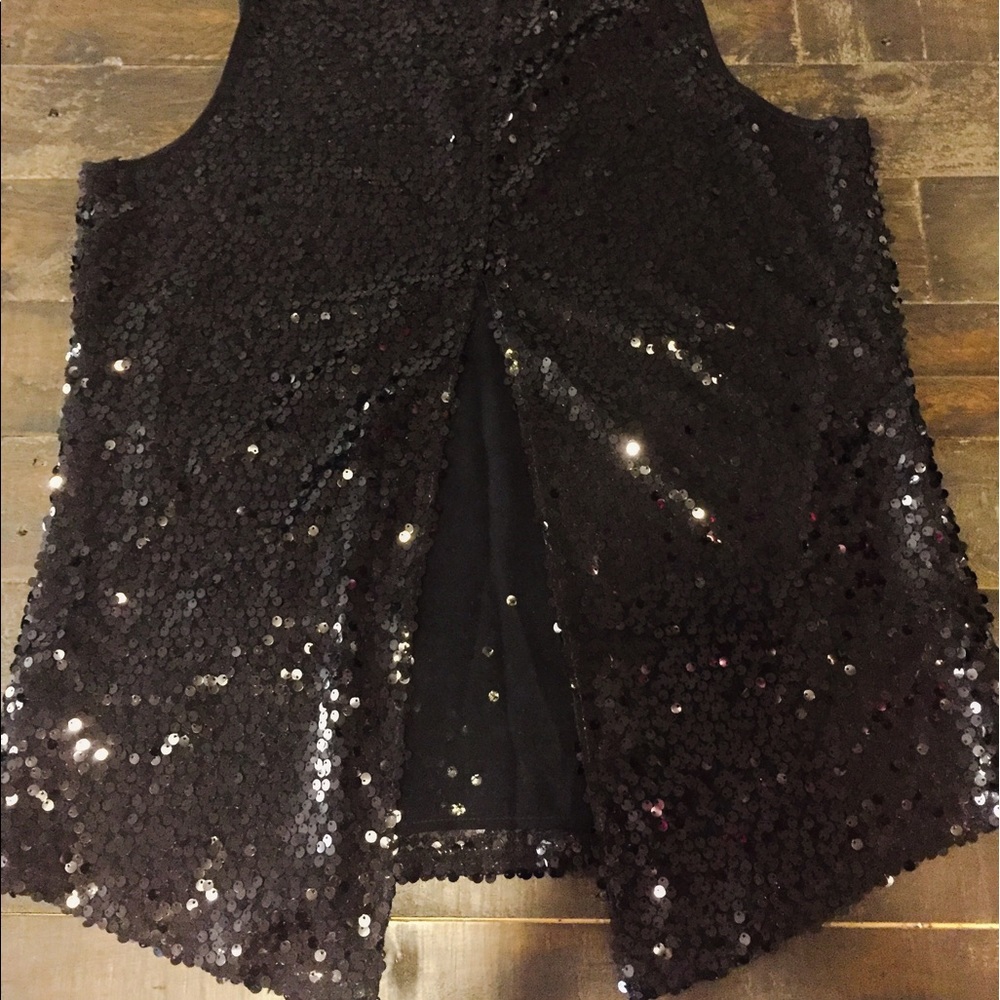 Express Black Sequined Split Back Top - image 2