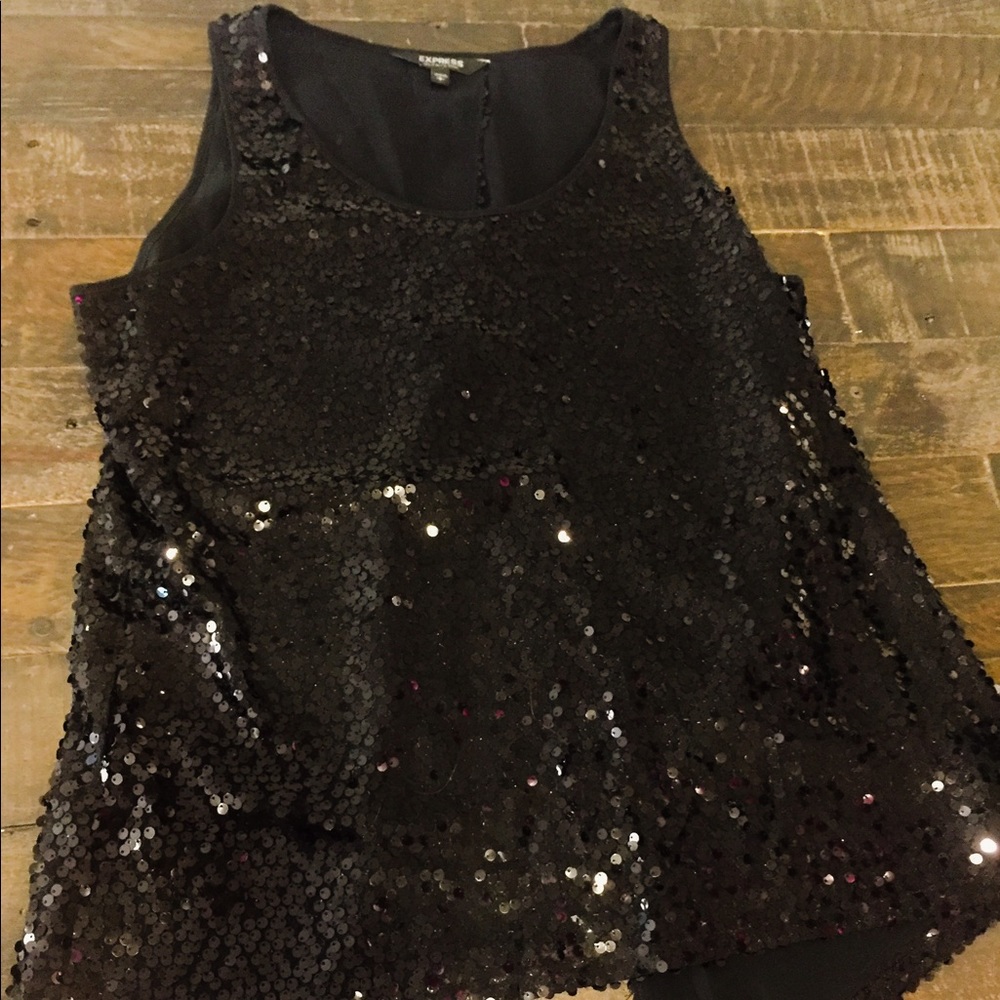 Express Black Sequined Split Back Top - image 3