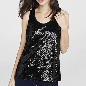 Express Black Sequined Split Back Top